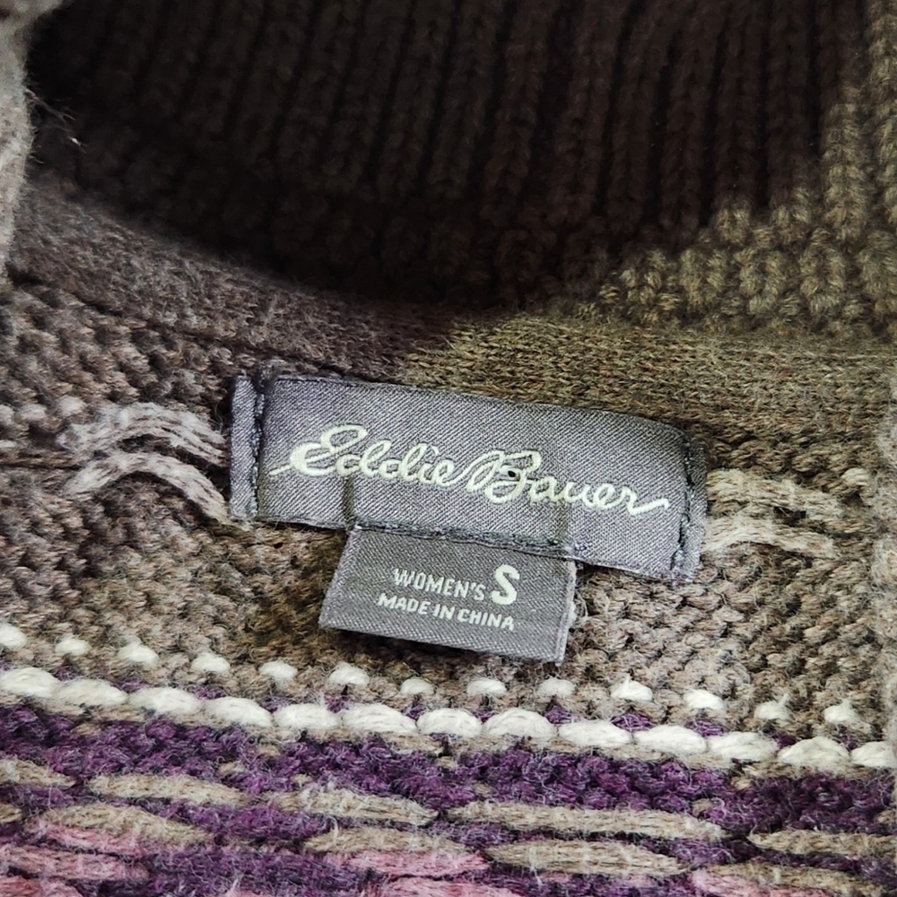 Eddie Bauer Women's Size S Full Zip Sweater Cardigan Jacket Shawl Neck Fair Isle - Picture 6 of 10